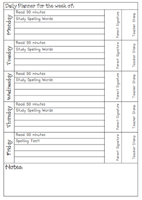 Daily homework planner sheet
